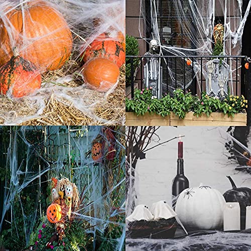 1200 sqft Spider Webs Halloween Decorations, Super Stretch Spider Web Cobwebs with 100 Plastic Fake Spiders Haunted House Yard Creepy Scene Props Indoor Outdoor Decor and Halloween Party Supplies