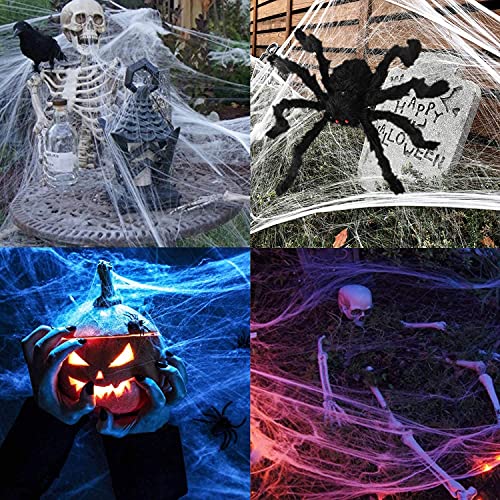 1200 sqft Spider Webs Halloween Decorations, Super Stretch Spider Web Cobwebs with 100 Plastic Fake Spiders Haunted House Yard Creepy Scene Props Indoor Outdoor Decor and Halloween Party Supplies