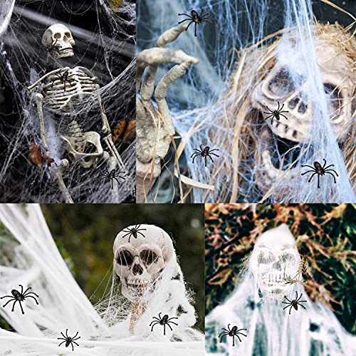 1200 sqft Spider Webs Halloween Decorations, Super Stretch Spider Web Cobwebs with 100 Plastic Fake Spiders Haunted House Yard Creepy Scene Props Indoor Outdoor Decor and Halloween Party Supplies