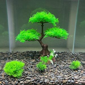 Smoothedo-Pets Aquarium Plants Fish Tank Decorations MediumSize/9.4inch Plastic Artificial Plant Goldfish Waterscape Fish Hides Tree Set (Green Set)