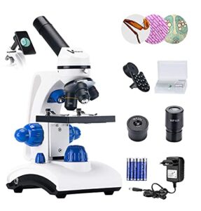 vanstarry beginners microscope kit 40x-1000x for kids & students, dual led lights and cordless capability, illumination lab compound monocular microscopes with optical glass lenses & 12 slides