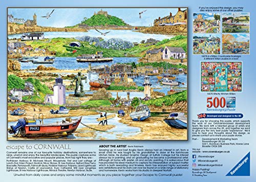 Ravensburger Escape to Cornwall 500 Piece Jigsaw Puzzles for Adults and Kids Age 10 and Up - Beach & Countryside