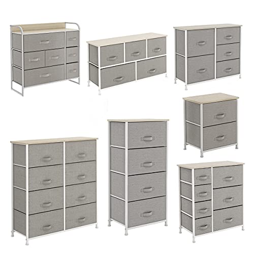 HOMOKUS 7 Drawer Dressers for Bedroom Fabric Dresser Closet Organizer and Storage Fabric Dresser, for Bedroom Living Room Nursery Large Capacity Steel Frame Wooden Top Easy Pull Fabric Bins Light grey