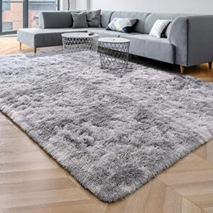 iseau rugs for living room ultra soft shag area rug 4'x6' carpet for bedroom, non-slip fluffy dorm rug for kids room home decor, light grey