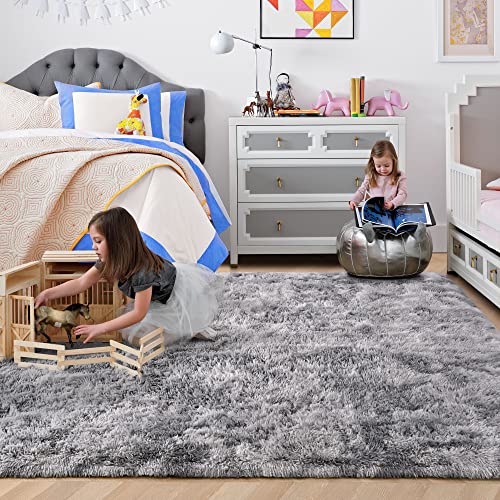 ISEAU Rugs for Living Room Ultra Soft Shag Area Rug 4'x6' Carpet for Bedroom, Non-Slip Fluffy Dorm Rug for Kids Room Home Decor, Light Grey