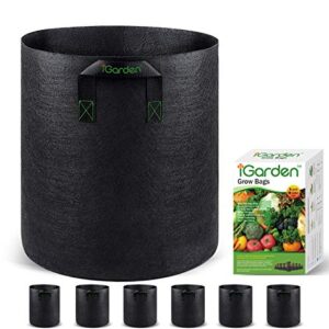 iGarden Grow Bags Tall, 10 Gallon Grow Pots 6 Pack with Handles, Heavy Duty 320G Thickened Nonwoven Fabric Plant Bag for Vegetables