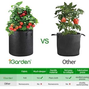 iGarden Grow Bags Tall, 10 Gallon Grow Pots 6 Pack with Handles, Heavy Duty 320G Thickened Nonwoven Fabric Plant Bag for Vegetables