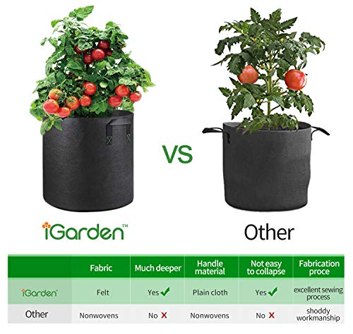 iGarden Grow Bags Tall, 10 Gallon Grow Pots 6 Pack with Handles, Heavy Duty 320G Thickened Nonwoven Fabric Plant Bag for Vegetables