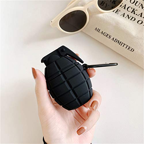Mulafnxal for Airpod 1&2 Case, Cute Cartoon Unique Silicone Air pods Cover, 3D Funny Fashion Fun Cool Keychain Design Stylish Kits Soft Skin Cases Boys Men Teens Kids for Airpods (Black Grenade)