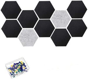 cork board tiles bulletin board, 10pcs hexagon felt memo board, cute picture pin board with 20 pcs push pins, decoration for home office classroom wall 6.8 x 5.9 x 0.25 inch