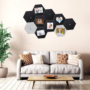 Cork Board Tiles Bulletin Board, 10Pcs Hexagon Felt Memo Board, Cute Picture Pin Board with 20 Pcs Push Pins, Decoration for Home Office Classroom Wall 6.8 x 5.9 x 0.25 inch