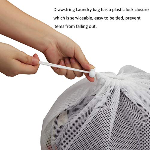 Nicunom 6 Pack Sturdy Coarse Mesh Laundry Bags, 24"x 36" Large Drawstring Laundry Bag Durable Machine Washable Storage Bag for College, Dorm and Apartment Dwellers, White