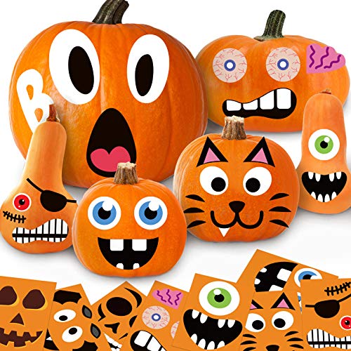 Joy Bang Halloween Pumpkin Stickers Pumpkin Decorating Stickers 24PCS Pumpkin Stickers Kit for Kids Halloween Pumpkin Face Stickers Decals