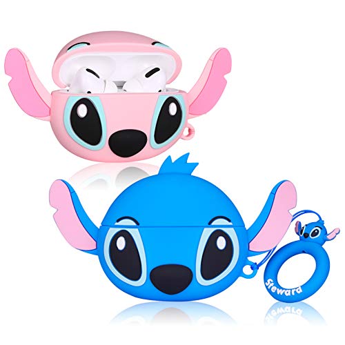 Hairland for Airpod Pro 2019/Pro 2 Gen 2022 Case, Soft Silicone Protective Cartoon Cute Air Pods Cover Skin Kids Girls Funny Headphone Accessories Charging Cases for AirPods Pro (Blue+Pink Ear Stih)