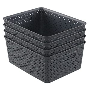 saedy plastic storage baskets, deep grey basket bin, 4-pack