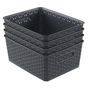 Saedy Plastic Storage Baskets, Deep Grey Basket Bin, 4-Pack