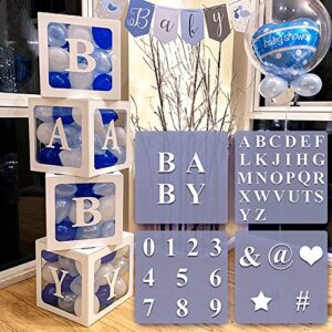 4 pcs white transparent balloons boxes with 30 letters 10 numbers 5 symbols, 49 pcs party decorations kit supplies, boys girls birthday baby shower gender reveal decoration backdrop, photo props