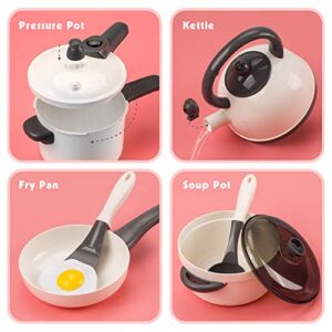 GrowthPic Kids Play Kitchen Accessories, Toy Cookware Set Pots and Pans Cooking Utensils Playset, Cutting Play Food for Toddler Kids Boys Girls