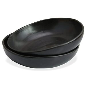 roro ceramic stoneware hand-shaped semi-matte modern minimalist black low bowl set of 2