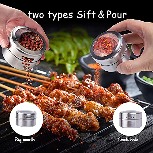 Stainless Steel Spice Tins Magnetic Spice Jars, Set of 12 Spice Storage Container Clear Lid Sift or Pour, Multi-Purpose Storage Tins with Window Top, Magnetic on Refrigerators or Grill
