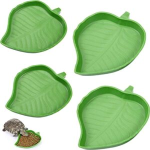 4 pieces leaf reptile food water bowl plate dish for tortoise corn snake crawl pet drinking and eating, 2 sizes
