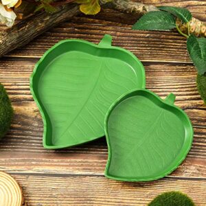 4 Pieces Leaf Reptile Food Water Bowl Plate Dish for Tortoise Corn Snake Crawl Pet Drinking and Eating, 2 Sizes