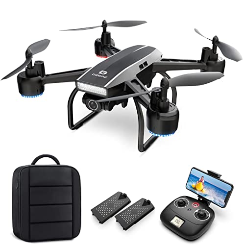 DEERC Drone with Camera for Adults 2K Ultra HD FPV Live Video Wide Angle, Altitude Hold, Headless Mode, Gesture Selfie, Waypoints Functions RC Quadcopter with 2 Batteries and Backpack