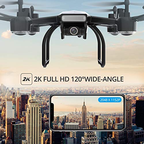 DEERC Drone with Camera for Adults 2K Ultra HD FPV Live Video Wide Angle, Altitude Hold, Headless Mode, Gesture Selfie, Waypoints Functions RC Quadcopter with 2 Batteries and Backpack