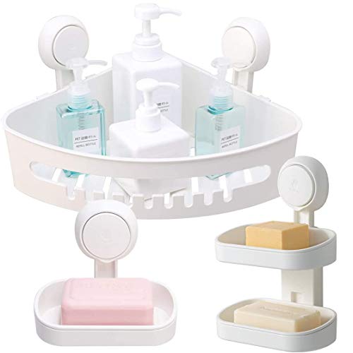 TAILI Suction Cup Pack of 3 Soap Holder & Shower Caddy NO-Drilling Removable Bathroom Organizer Set Powerful Heavy Duty Waterproof Caddy Organizer for Bathroom & Kitchen - White