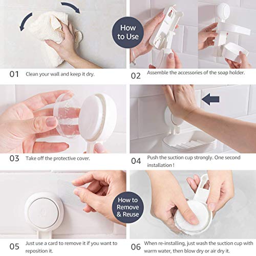 TAILI Suction Cup Pack of 3 Soap Holder & Shower Caddy NO-Drilling Removable Bathroom Organizer Set Powerful Heavy Duty Waterproof Caddy Organizer for Bathroom & Kitchen - White