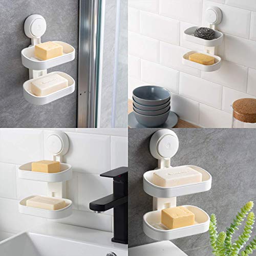 TAILI Suction Cup Pack of 3 Soap Holder & Shower Caddy NO-Drilling Removable Bathroom Organizer Set Powerful Heavy Duty Waterproof Caddy Organizer for Bathroom & Kitchen - White