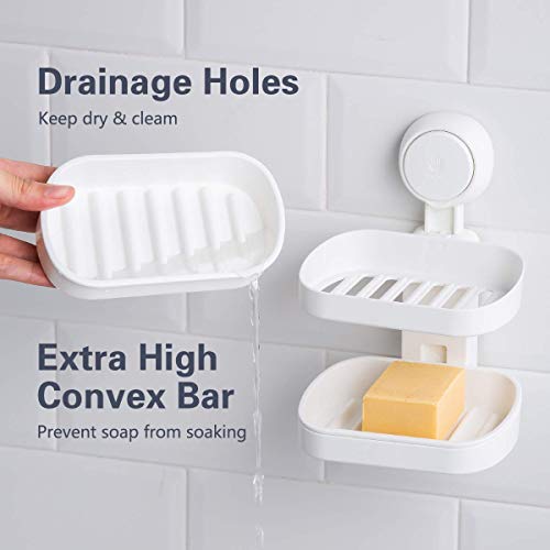 TAILI Suction Cup Pack of 3 Soap Holder & Shower Caddy NO-Drilling Removable Bathroom Organizer Set Powerful Heavy Duty Waterproof Caddy Organizer for Bathroom & Kitchen - White