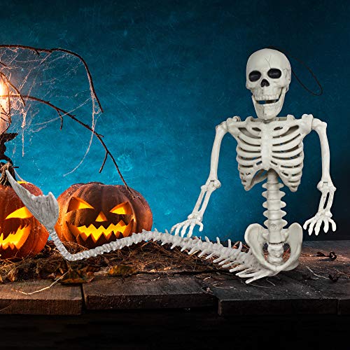 2 Spooky Skeleton Mermaid Plastic Bone with Posable Joints for Halloween Props Decorations, Indoor/Outdoor Spooky Scene Party Favors, Trick or Treat Decor