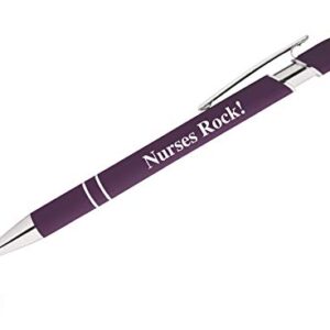 "Nurses Rock!" Pens Gift Set - 2 Pack of Metal Soft-Touch Pens w/gift box - 2 in 1 Combo Pen for Your Favorite Nurse (Purple - Purple)