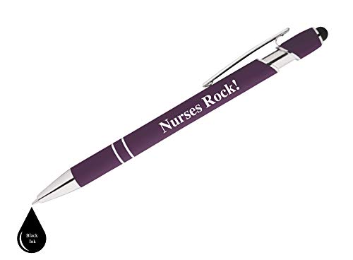 "Nurses Rock!" Pens Gift Set - 2 Pack of Metal Soft-Touch Pens w/gift box - 2 in 1 Combo Pen for Your Favorite Nurse (Purple - Purple)