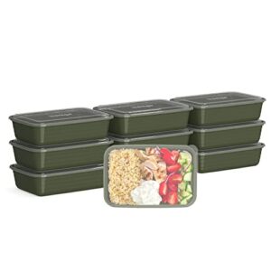 bentgo® prep 1-compartment containers - 20-piece meal prep kit with 10 trays & 10 custom-fit lids - durable microwave, freezer, dishwasher safe reusable bpa-free food storage containers (khaki green)