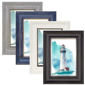 annecy 4x6 picture frame (4 pack, assorted colors) - rustic 4x6 photo frames with high-definition real glass - wall mount & table top display