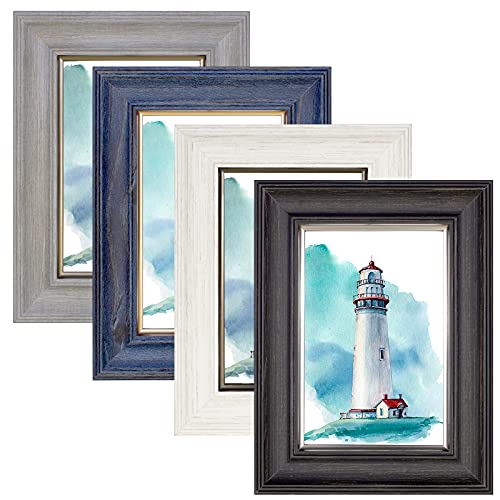 Annecy 4x6 Picture Frame (4 Pack, Assorted Colors) - Rustic 4x6 Photo Frames with High-Definition Real Glass - Wall Mount & Table Top Display