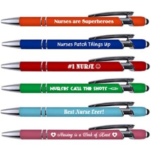 greeting pen nurse pen sets with soft touch coated metal and stylus 6 pack 36109