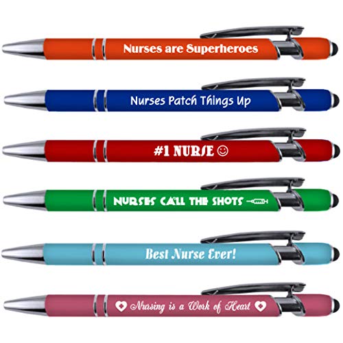 Greeting Pen Nurse Pen Sets with Soft Touch Coated Metal and Stylus 6 pack 36109
