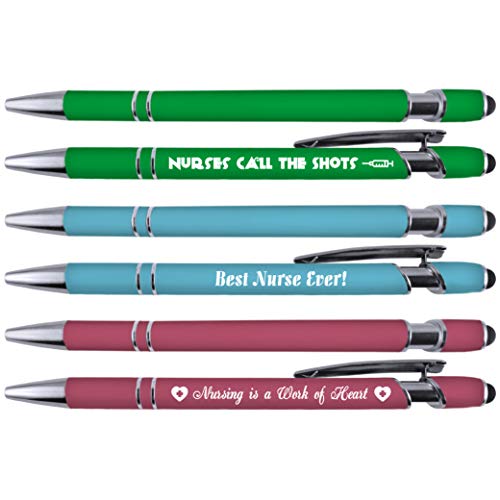 Greeting Pen Nurse Pen Sets with Soft Touch Coated Metal and Stylus 6 pack 36109