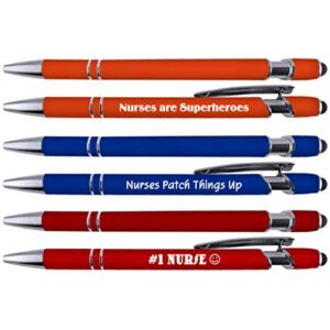 Greeting Pen Nurse Pen Sets with Soft Touch Coated Metal and Stylus 6 pack 36109