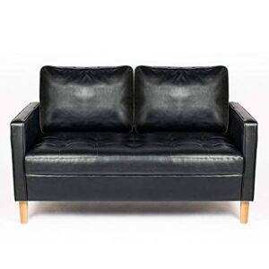 YDF 57" Modern Black Faux Leather Love Seats Sofa Loveseat Living Room Office Couch Small Space Configurable Sofa Black