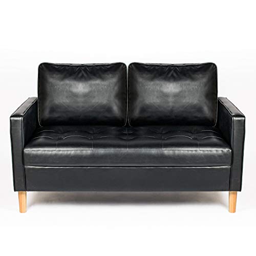 YDF 57" Modern Black Faux Leather Love Seats Sofa Loveseat Living Room Office Couch Small Space Configurable Sofa Black