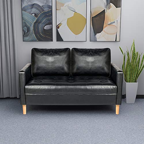 YDF 57" Modern Black Faux Leather Love Seats Sofa Loveseat Living Room Office Couch Small Space Configurable Sofa Black