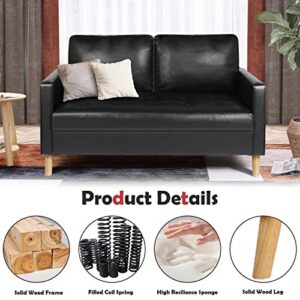 YDF 57" Modern Black Faux Leather Love Seats Sofa Loveseat Living Room Office Couch Small Space Configurable Sofa Black