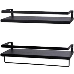 peter's goods modern floating shelves with rail - wall mounted bathroom wall shelves with towel bar - also perfect for bedroom decor and kitchen storage - solid paulownia wood shelf set of 2 (black)