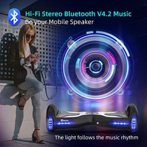 TOMOLOO Hoverboard, 6.5" Two-Wheel Self Balancing Scooters with LED Rhythm Lights and Bluetooth Speaker for Beginners（Children and Adults）