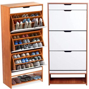 gls shoe storage cabinet wood with doors and shelves,shoe storage rack organizer with 4 fold out drawers for bedroom & mudroom & entryway