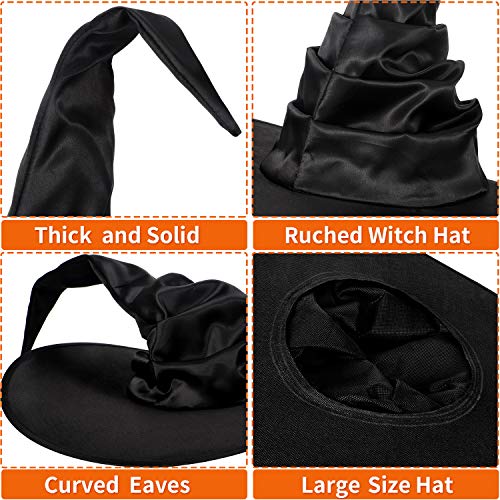 3 Pieces Halloween Witch Hats Black Large Ruched Witch Hat Women Costume Accessory for Halloween Cosplay Party (Classic Style)